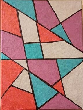 Handmade Geometric Canvas Art 9x12 Modern Abstract Teal Red Purple Silver